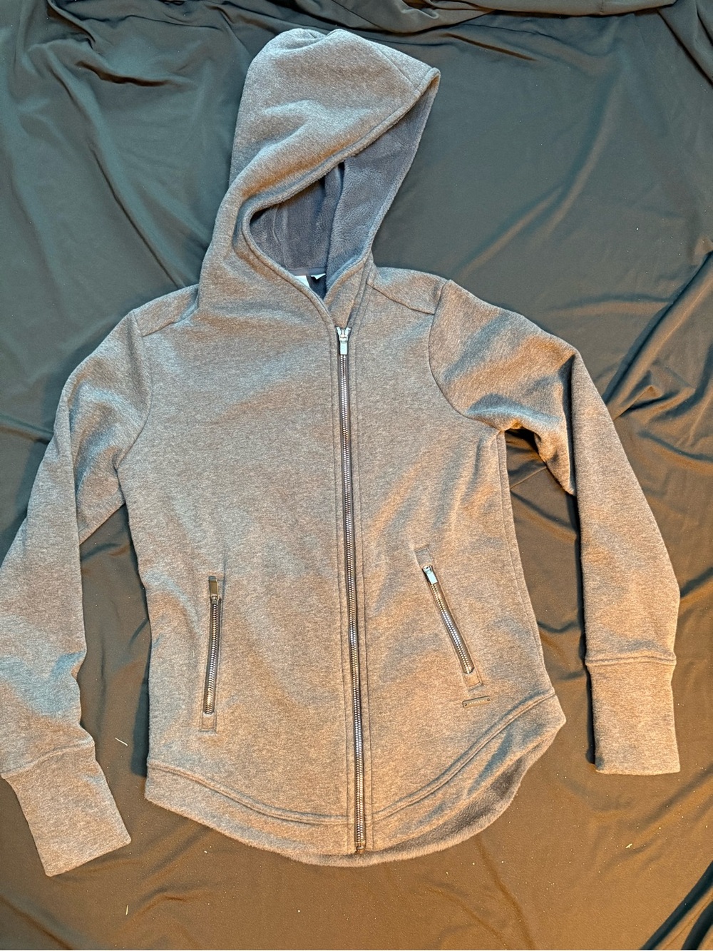 Athleta Kozy Karma Moto Fleece Hooded Jacket Light Marled Gray XS